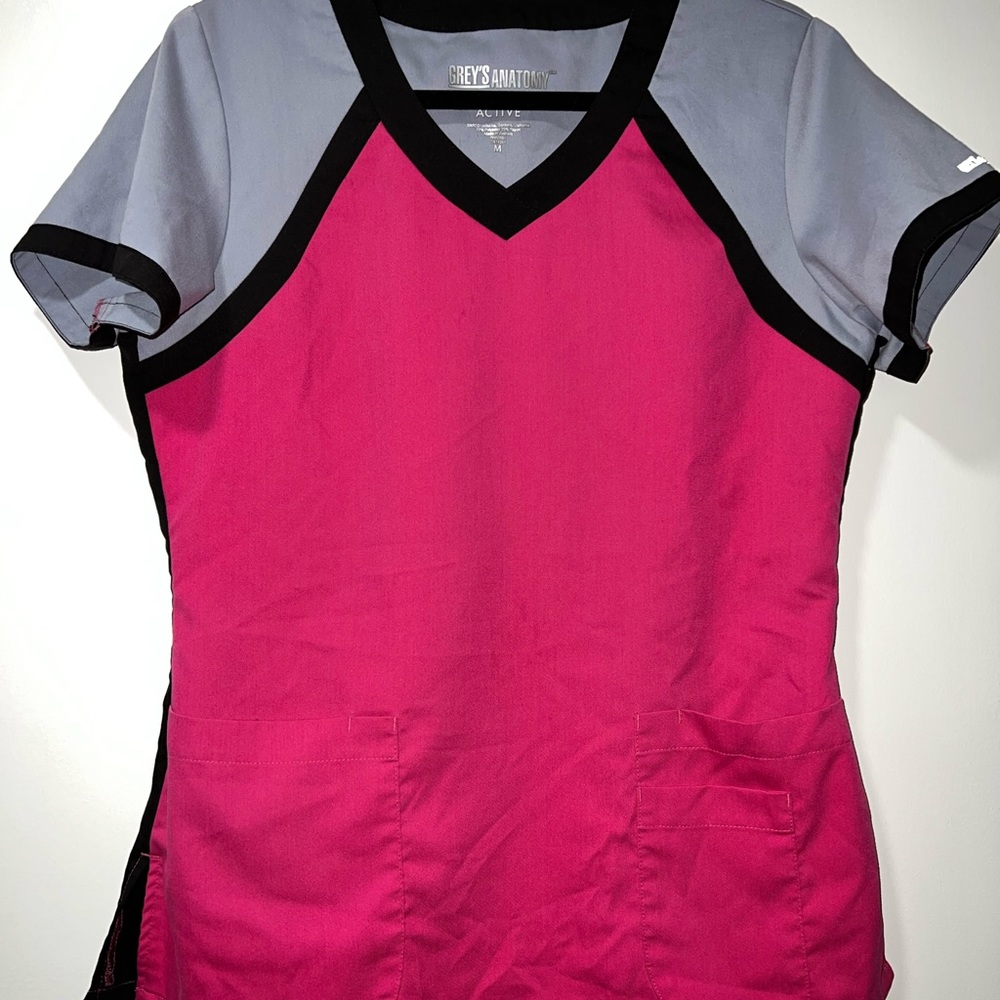 Greys Anatomy Pink and Grey Scrub Top